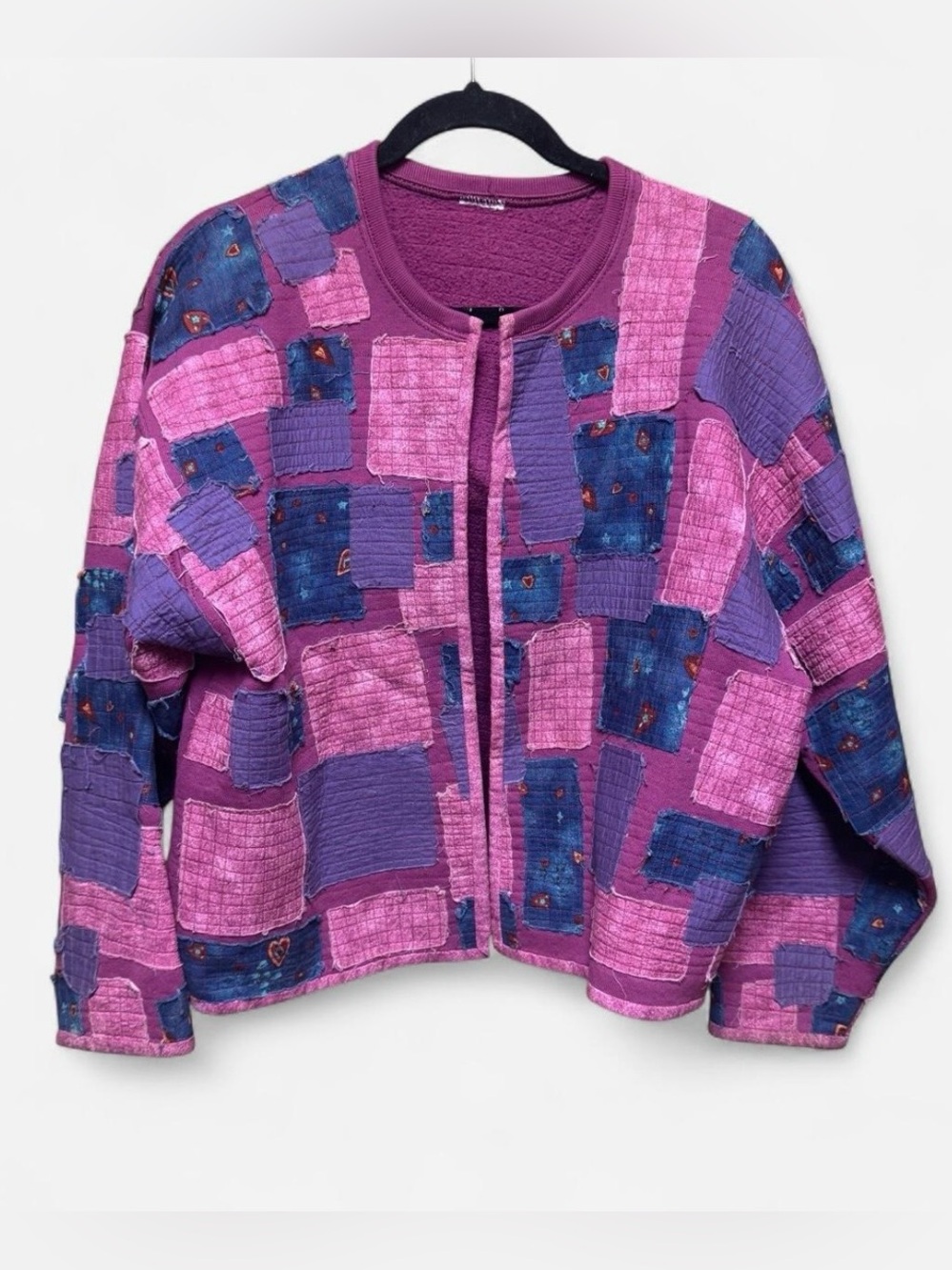 Vintage Home Made Raspberry Patchwork Sweatshirt Cardigan